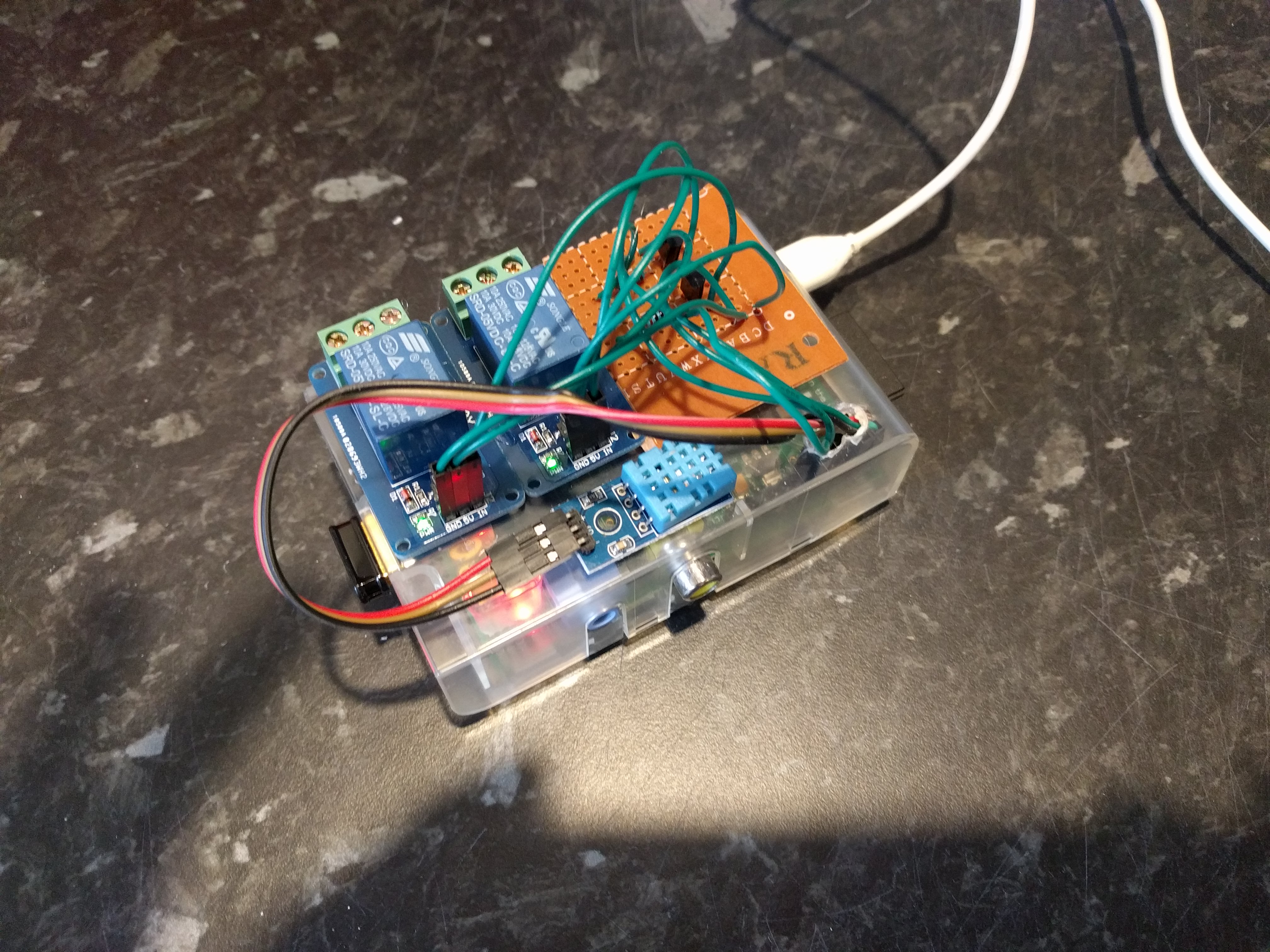 The Raspberry Pi with the relay assembly