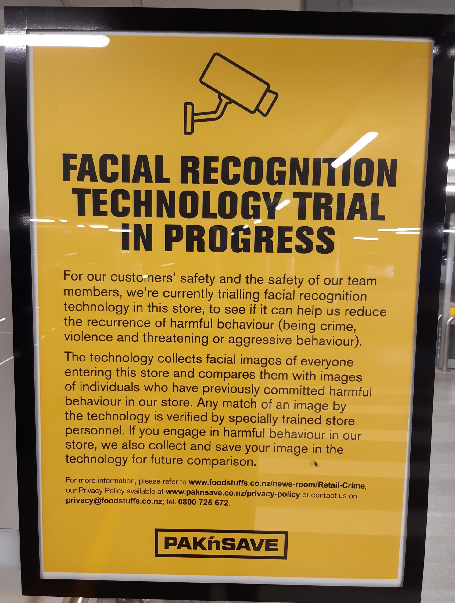 PAK'nSAVE facial recognition trial poster.